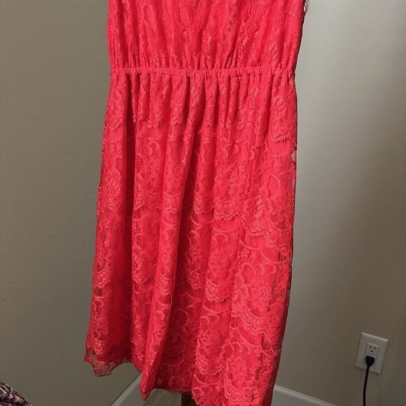 Delia's Dress Sz Small Red Sleeveless Lace Cut-Out Fit & Flare Lined Floral - Picture 3 of 9